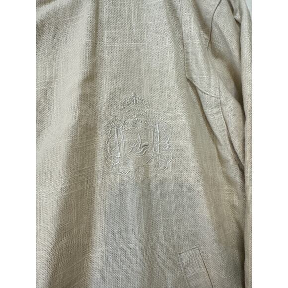 Al Wissam Jean Denim Culture Bomber Jacket Mens L Bone Linen Cotton Embroidered - Picture 11 of 16